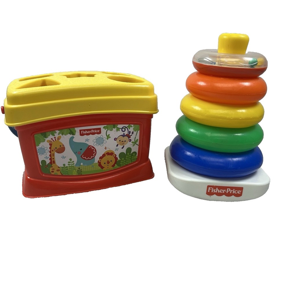 Fisher Price Shape Sorter Bucket & Ring Stacker, Vintage Lot of 2 Toddler Toys